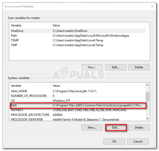 Select the Path variable (under System variables) and click the Edit button