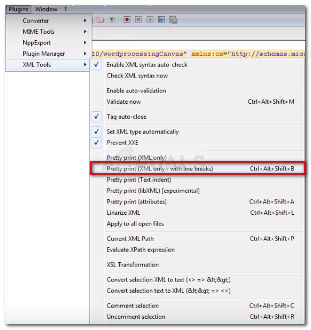 Enabling Pretty print (XML only - with line breaks)