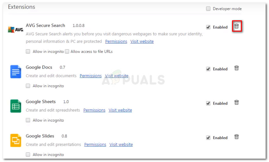 Removing the AVG Toolbar extension