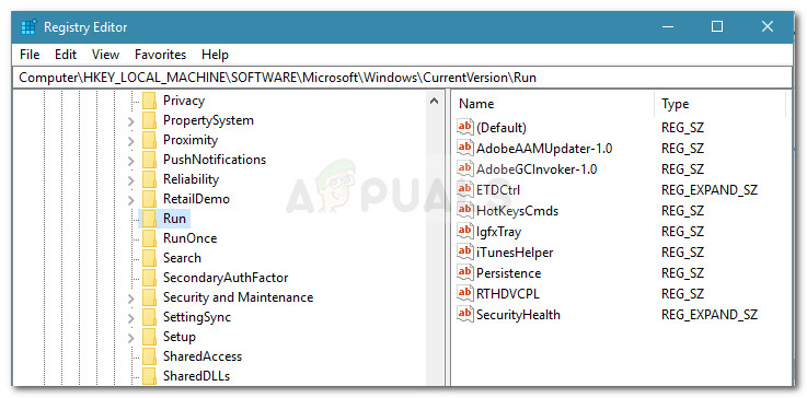 Navigating to the Run key