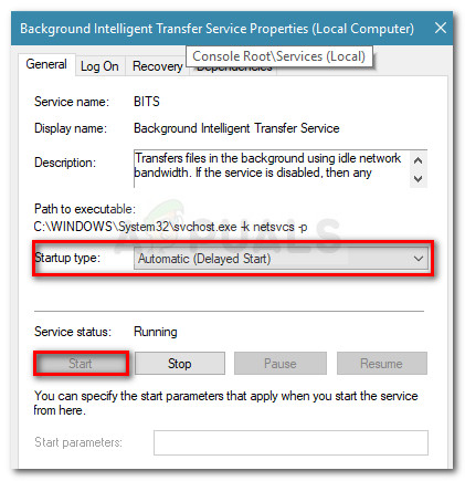 Change startup type to Automatic and start BITS service