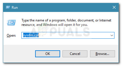 Run dialog: sysdm.cpl