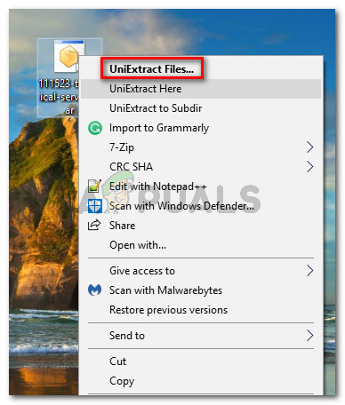Extracting the files with Universal Extractor