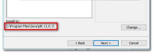 Installation path of the JDK