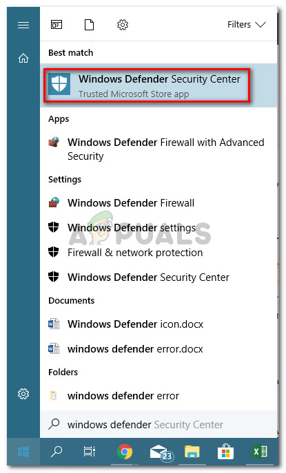Opening Windows Defender Security Center