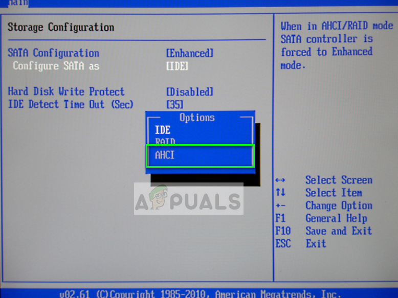 Changing SATA mode in BIOS