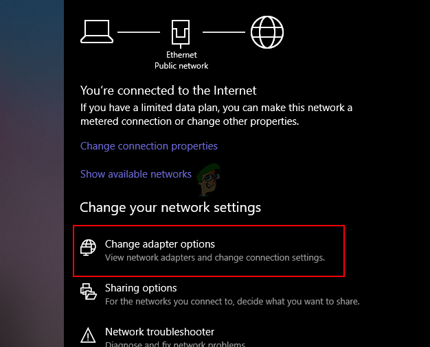 Under Change your network setting click Change adapter options