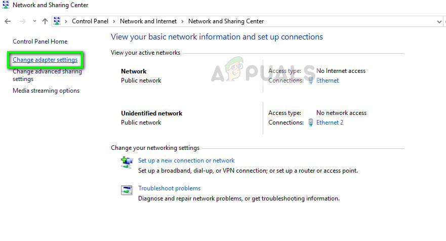Opening adapter settings