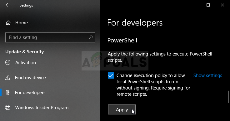 Allow scripts in Settings