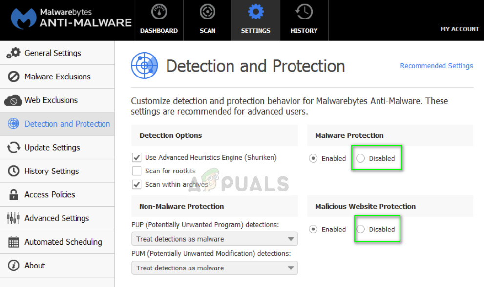 Disabling MalwareBytes
