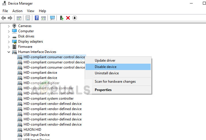Disabling all HID-Compliant devices