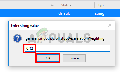 Change general.smoothScroll.stopDecelerationWeighting value to 0.82