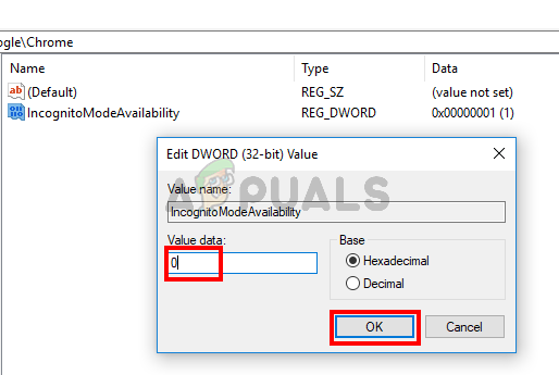 IncognitoModeAvailability key set to 0