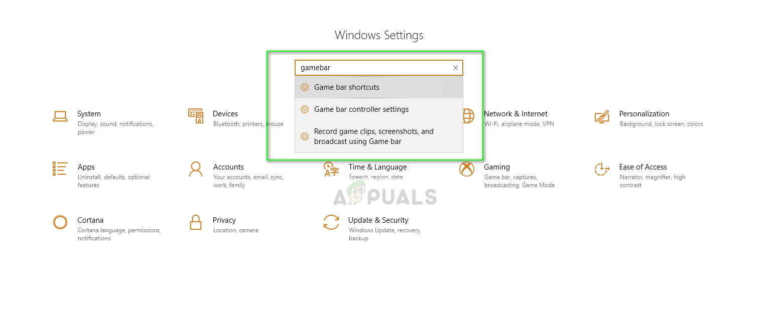 GameBar shortcuts - Settings
