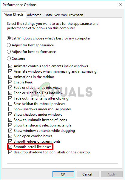 Check smooth scrolling list boxes option