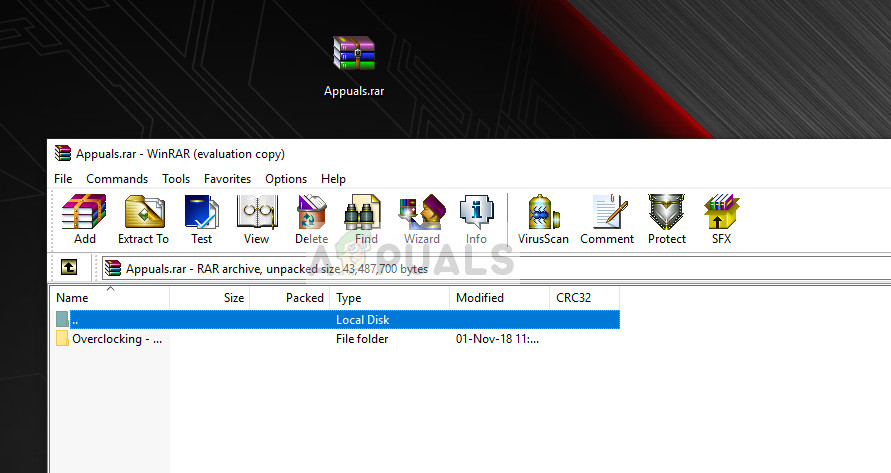 WinRAR utility on Windows 10