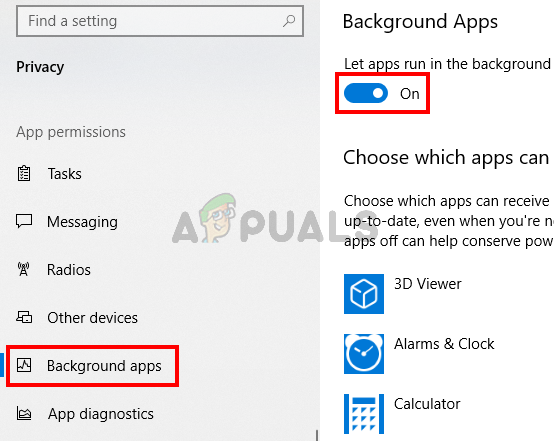 Turn on let apps run in the background