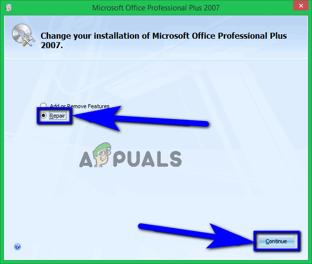 select repair click on continue