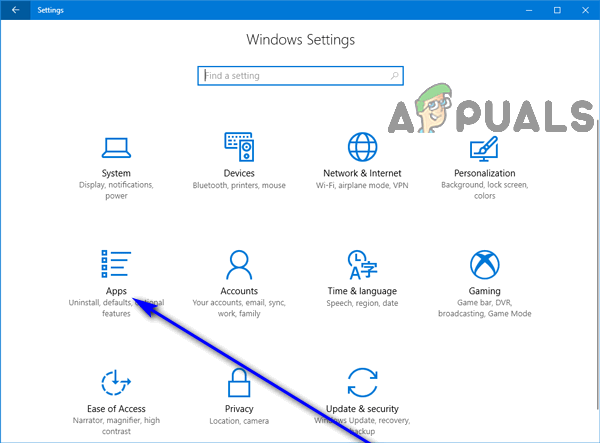 click on apps windows 10 settings
