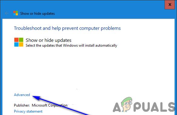 click on advanced in the troubleshooter