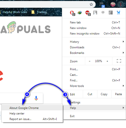 Click on Help and then on About Google Chrome