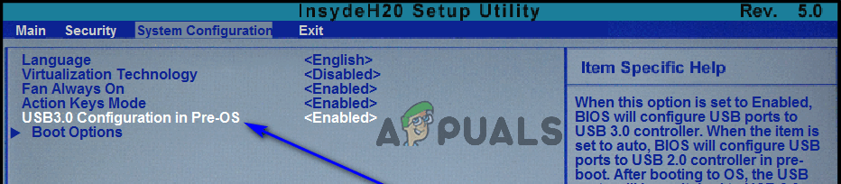 USB 3.0 Configuration in Pre-OS setting in bios