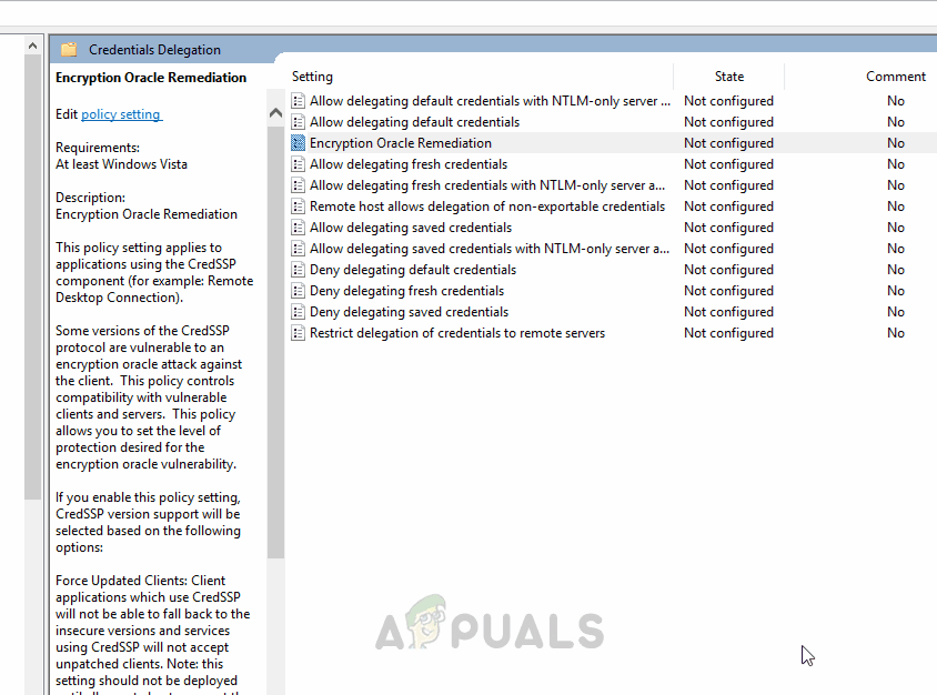 Encryption Oracle Remediation on Group policy editor