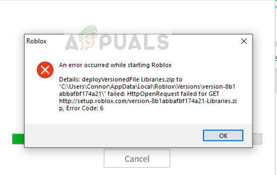An error encountered starting Roblox