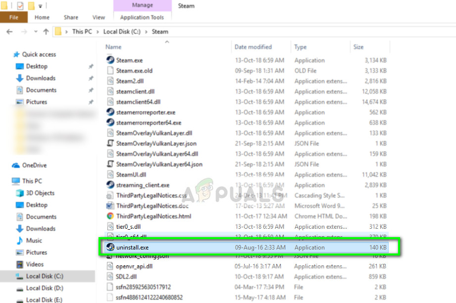 Steam's default uninstaller