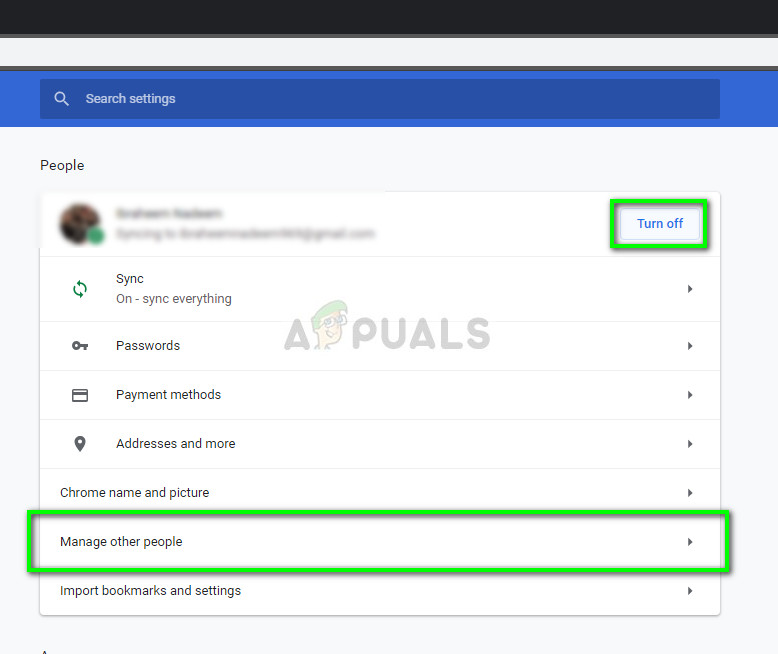 Turning off sync of Google profile - Chrome
