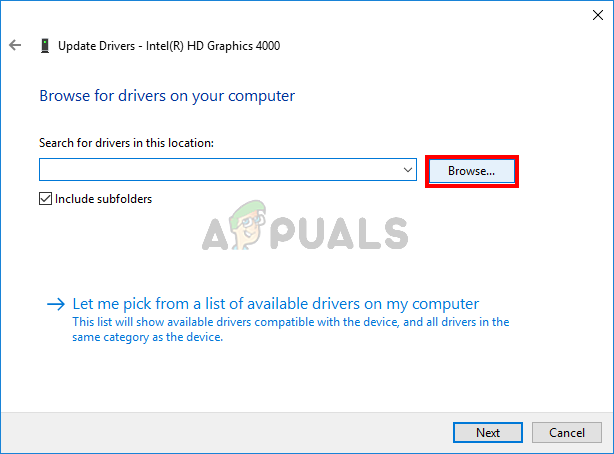 Selecting downloaded driver file