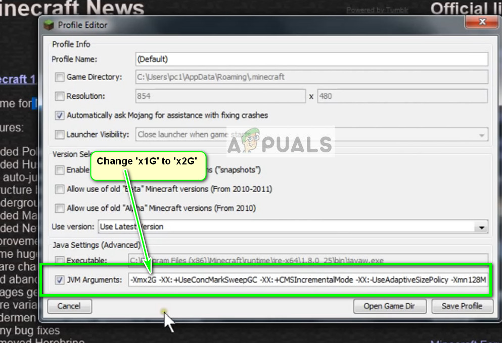 Changing JVM arguments