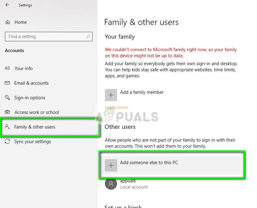 Creating a new user profile - Settings