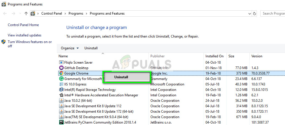 Uninstalling Google Chrome