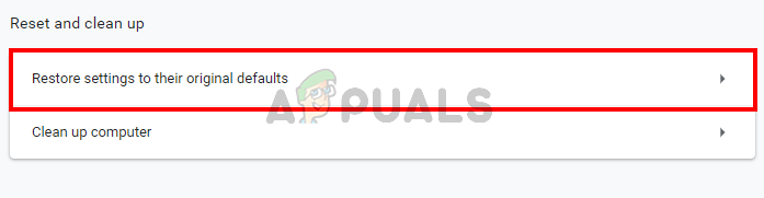 Google Chrome Reset settings