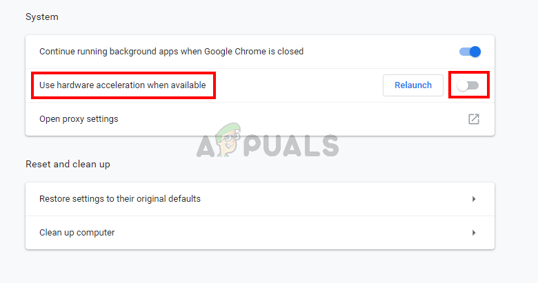 Disabling hardware acceleration - Chrome