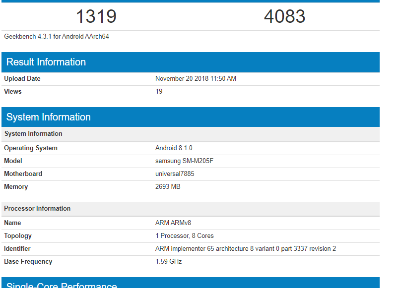 Samsung Galaxy M2 Geekbench Benchmarks Revealed Features Exynos 75 More Appuals Com