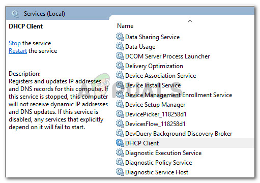 Accessing the DHCP client service