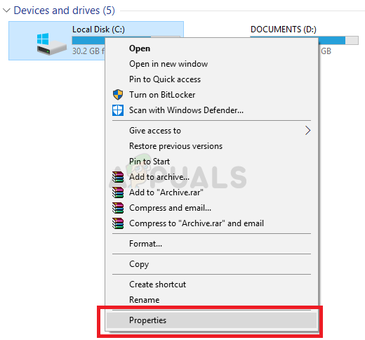 Open Properties by right clicking on the window drive