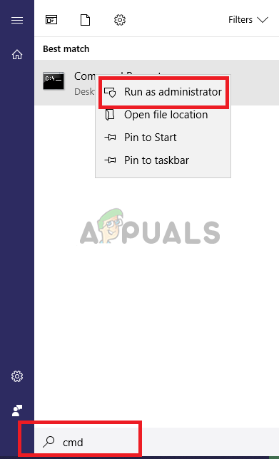 Run CMD as administrator by searching for CMD and then right clicking on it
