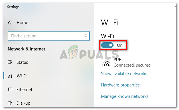 Making sure that Wi-Fi is turned On