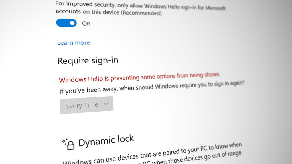 Windows Hello is preventing some options from being shown
