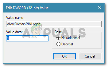 Name the newly created Dword to AllowDomainPINLogon and set it's value to 1