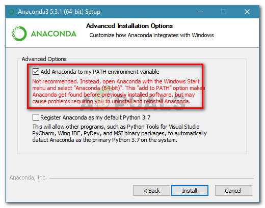 Anaconda installer option to add the program to the PATH variable