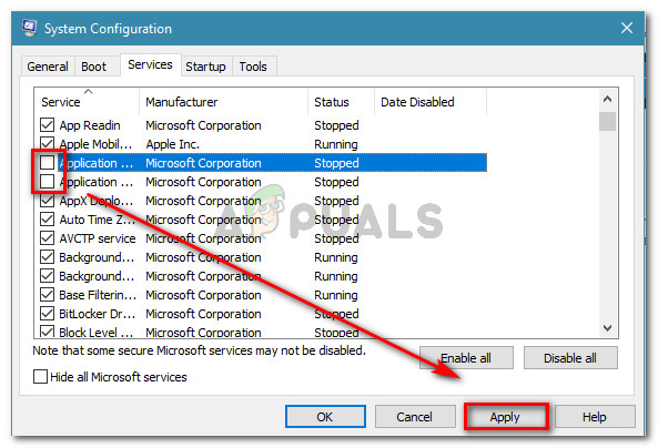 Disable the three services and press Apply to save the changes