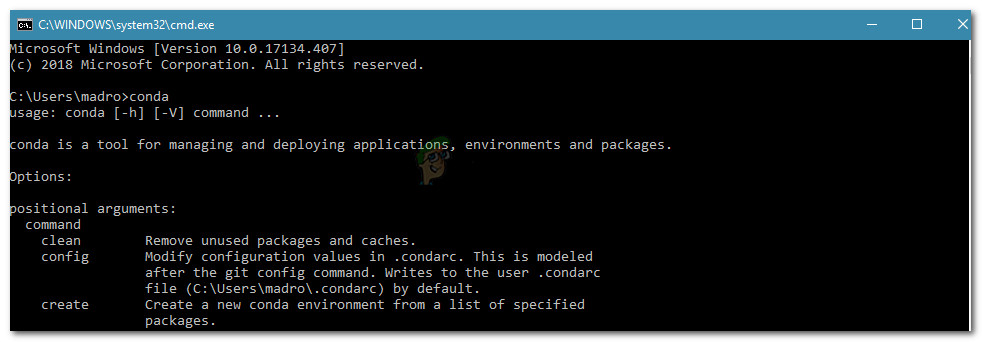 Successful Conda command output in the terminal