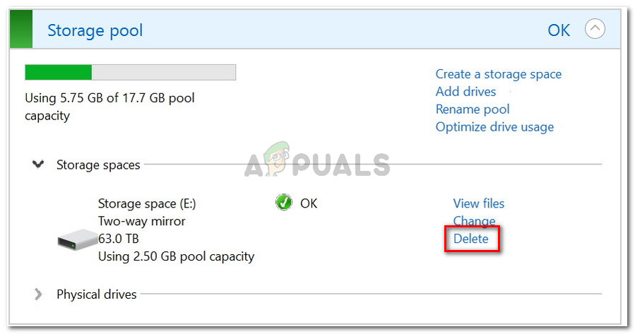 Deleting the storage space including the HDD