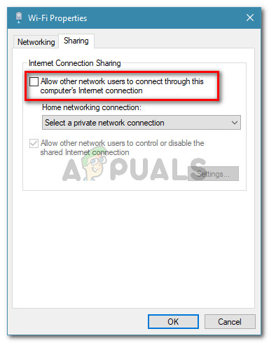 Disabling Internet Connection sharing