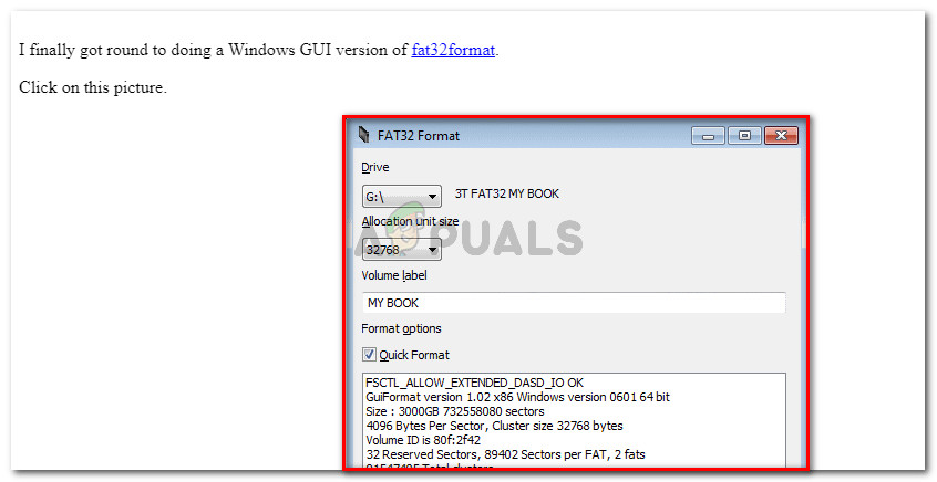 Download the Fat32 Format utility by clicking on the screenshot