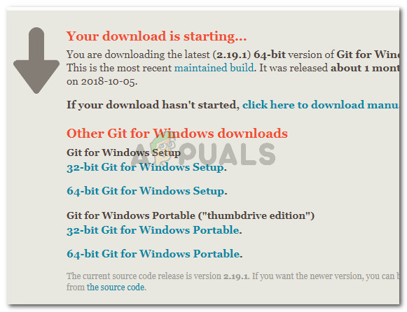 Downloading the Git installation executable